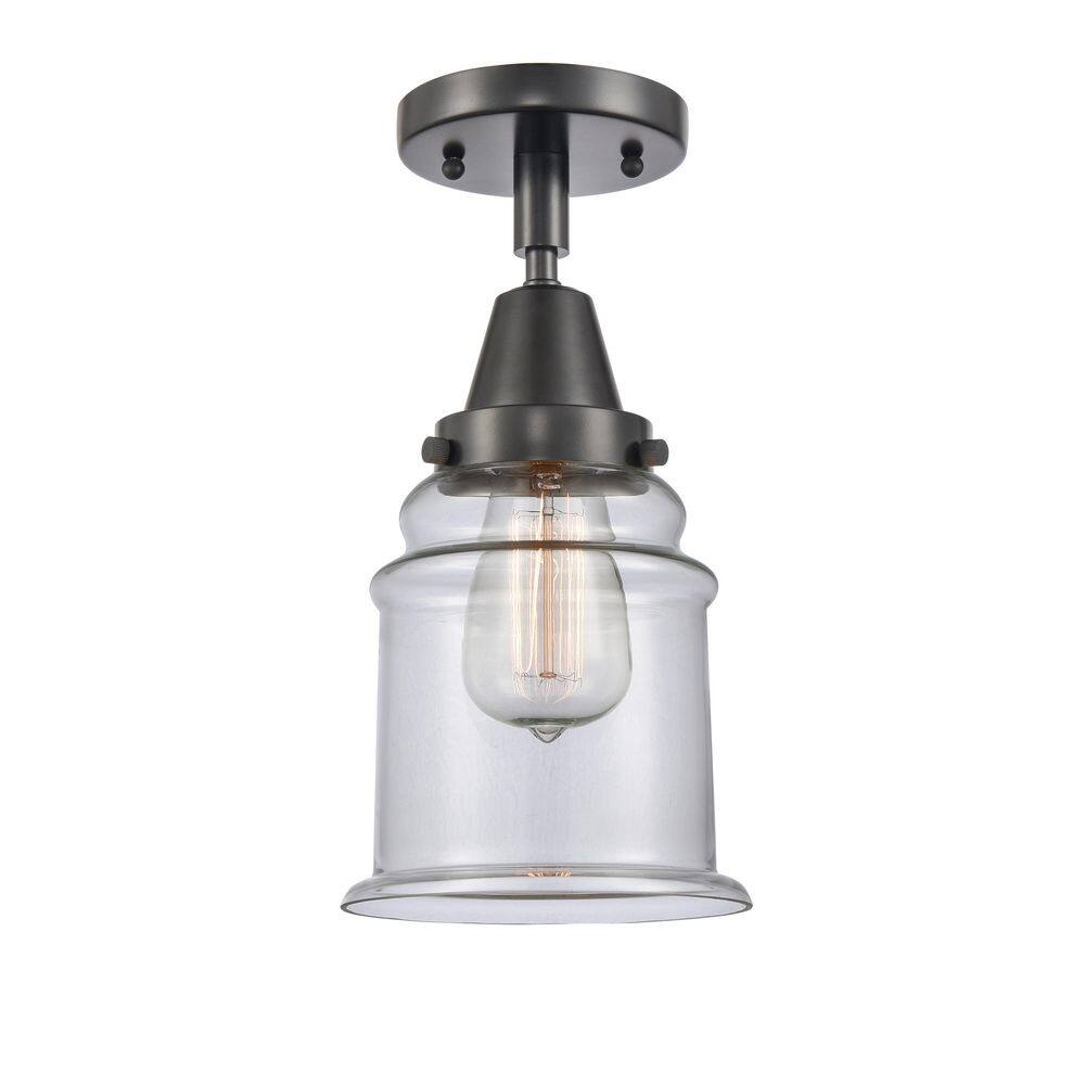 Canton 6 in. 1-Light Matte Black Industrial Flush Mount with Clear Glass Shade price history on PriceWatchPro