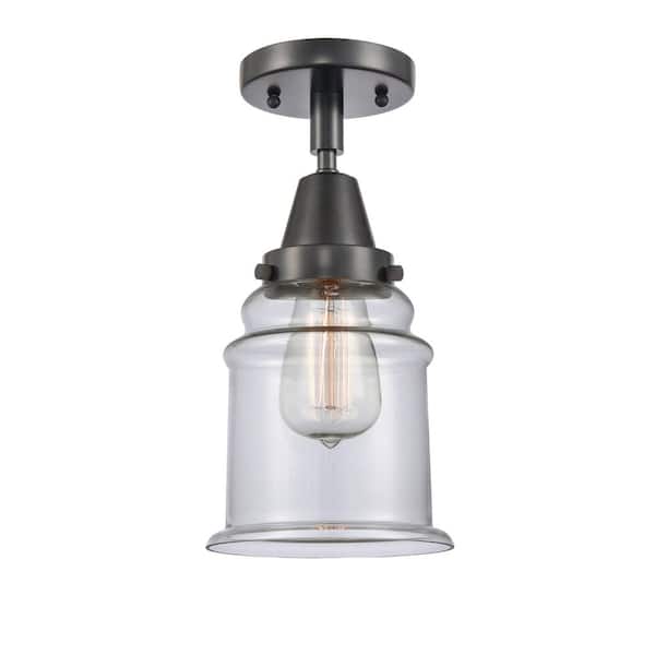 Innovations Canton 6 in. 1-Light Matte Black Industrial Flush Mount with Clear Glass Shade