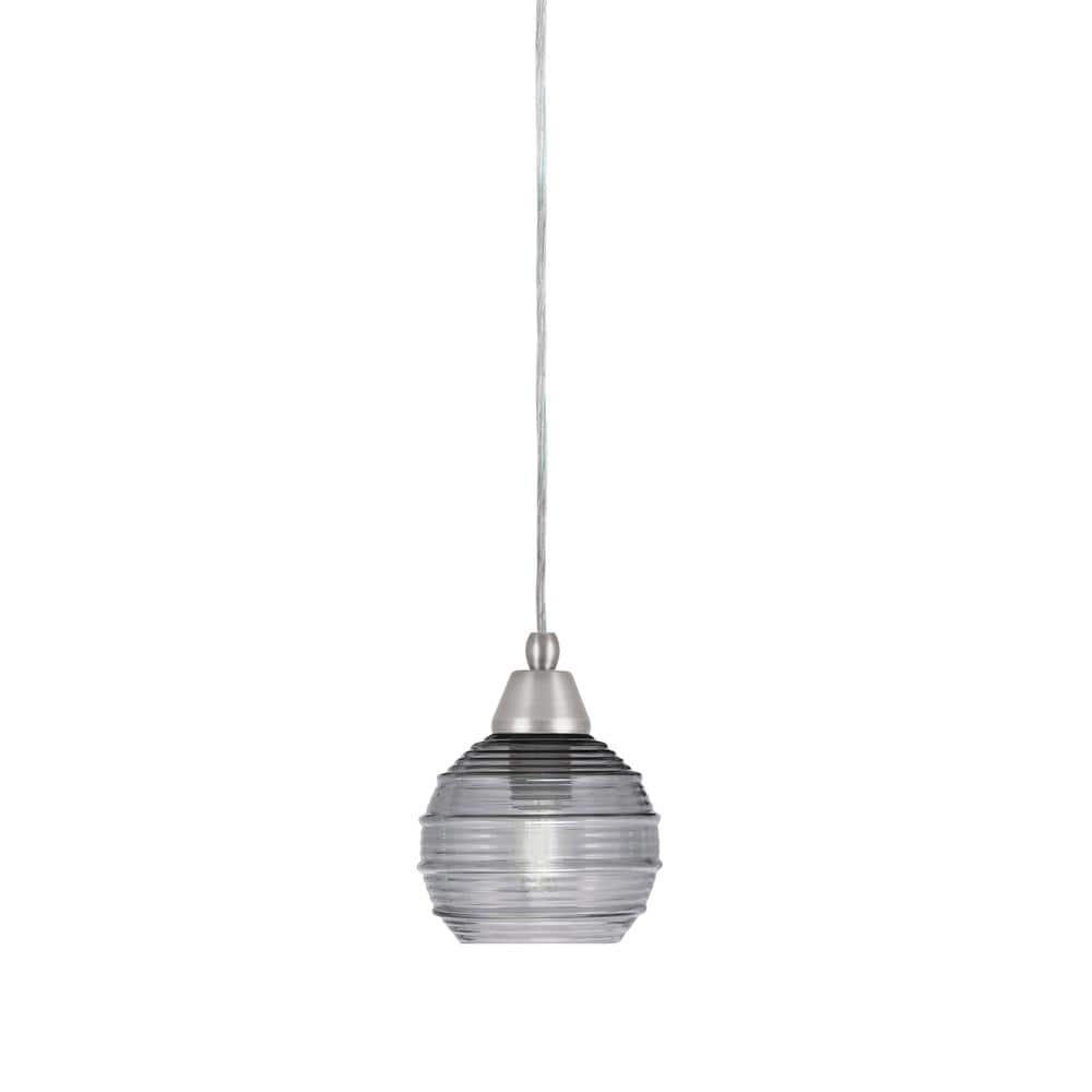 Bryson 7 in. 1-Light Brushed Nickel Cord Pendant Light with 6 in. Smoke Rib