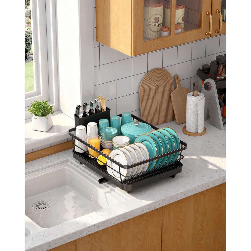 Anqtovp Black Stainless Steel Kitchen Counter Dish Rack Compact Design ...