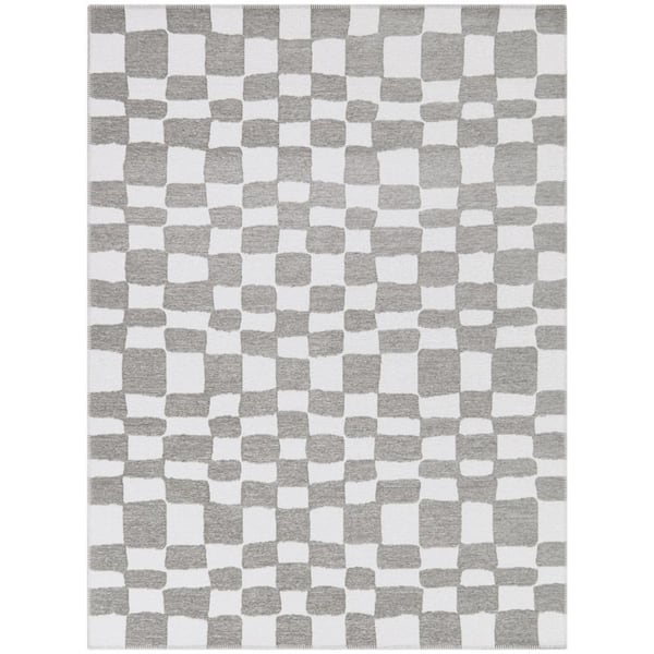 Straker Grey 5 ft. x 7 ft. Checkered Area Rug