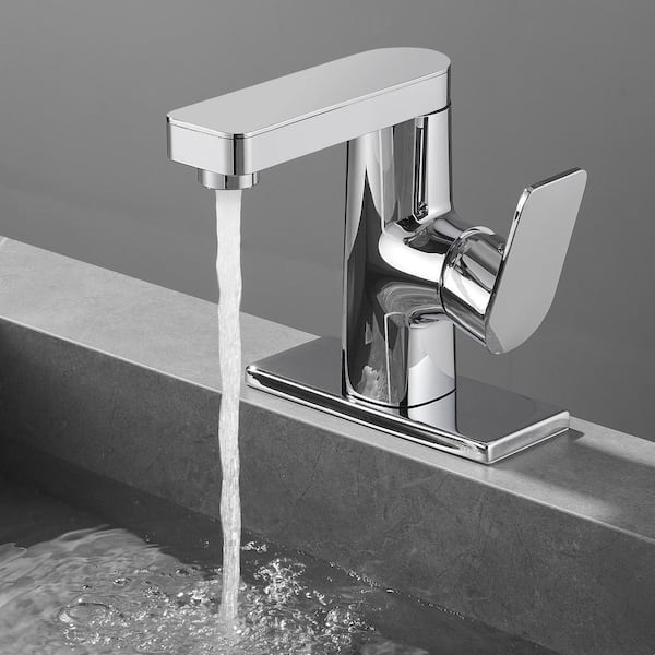 Minimalist Single Handle Single Hole Bathroom Faucet in Chrome