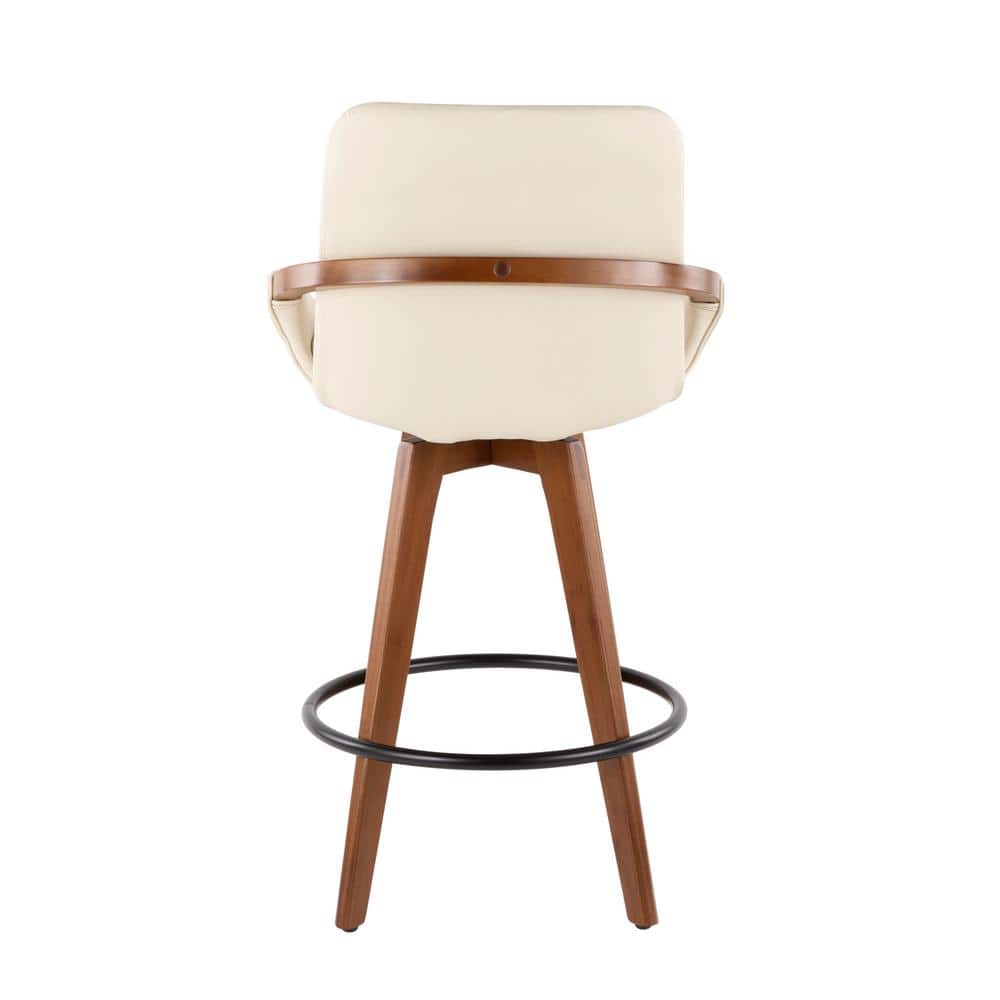 Cream Faux Leather Walnut Swivel Counter Stool