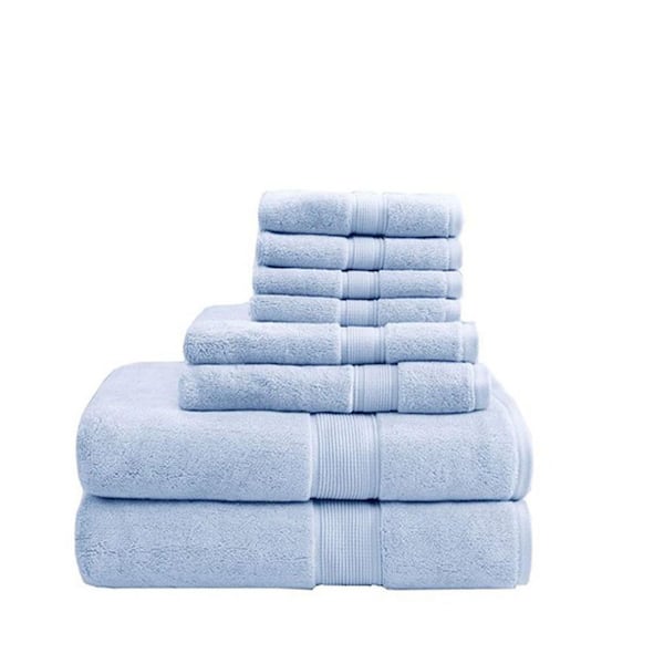 800GSM 8-Piece Light Blue Ultra-Soft 100% Cotton Absorbent Bath Towel Set