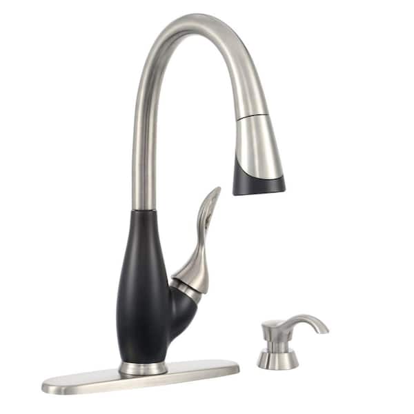 Delta Satori EZ Anchor Single-Handle Pull-Down Sprayer Kitchen Faucet with Soap Dispenser in Stainless/Black