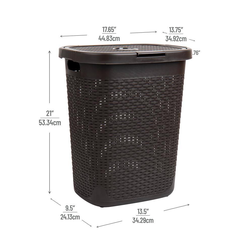 Black Wicker Collapsible Upright Laundry Hamper with Lid