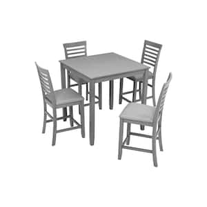 5-Piece Square Gray Wood Top Height Table Set (Seats 4)