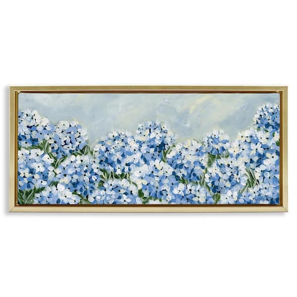 Blue Hydrangea Meadow by Yvette St. Amant Gold Floater Frame Nature Graphic Art Print 14 in. x 31 in.