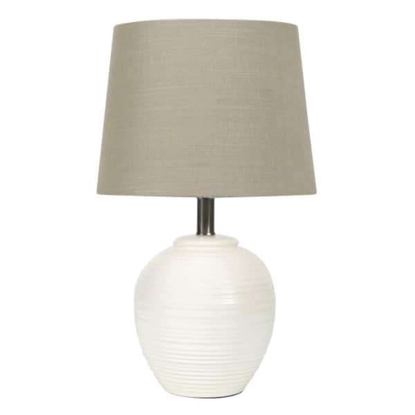 Storied Home 20 in. White and Beige Coastal Embossed Stoneware Table Lamp with Empire Shade