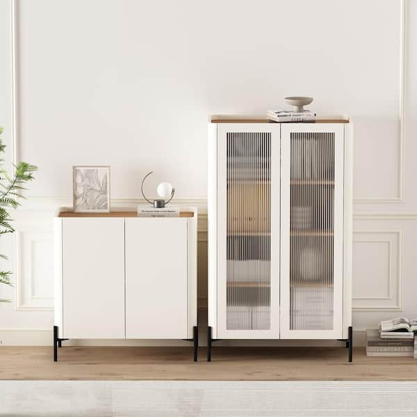 Manhattan Comfort Abbey 52.8 in. Tall Maple and Off White Composite Wood 4-Shelf Standard Bookcase with 32 in. Tall 2-Shelf Accent Cabinet