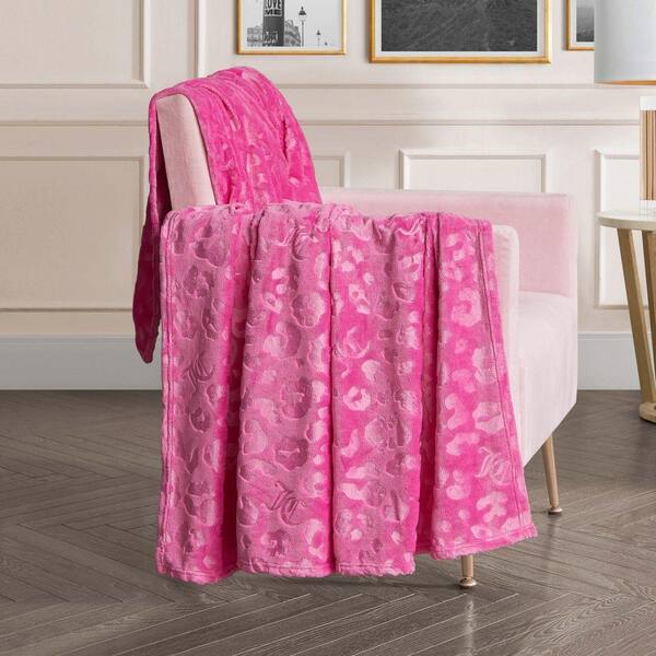 JUICY COUTURE Cheetah Hot Pink Embossed Plush Polyester  Pink Embossed Plush Oversized Throw main image 0