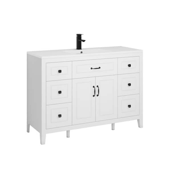 48 in. W x 18 in. D x 33 in. H White Bath Vanity with White Resin Sink Top