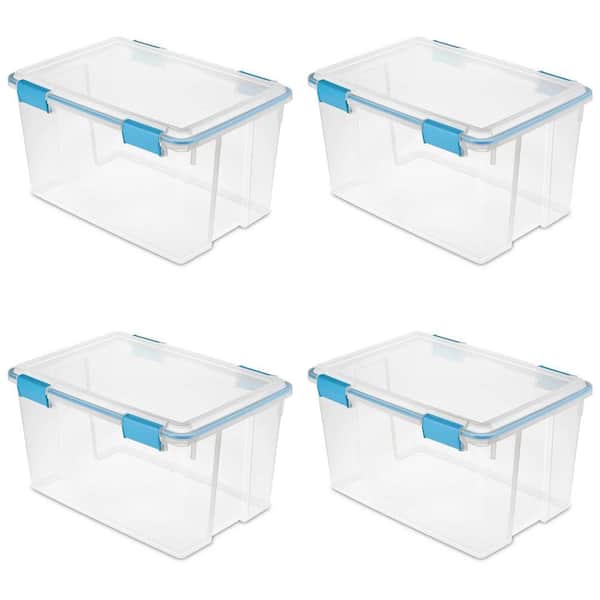 54 Qt. Plastic Stackable Storage Bin with Gasket Latch Lid, Clear (4-Pack)