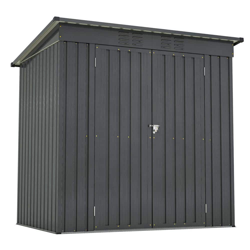 6 ft. W x 4 ft. D Galvanized Steel Metal Shed with Double Door and Floor Frame in Black(24 sq. ft.) price history on PriceWatchPro