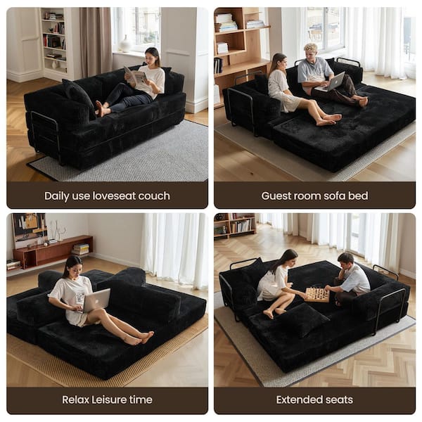 Allwex Mega 80 in. Black Corduroy King Size Convertible Sleeper