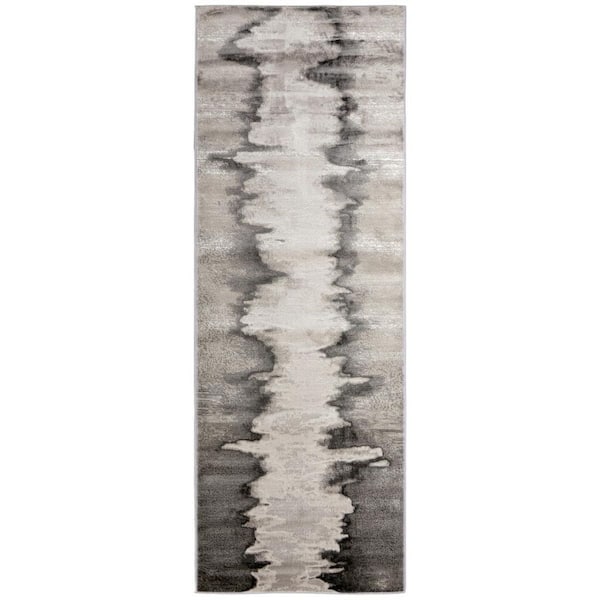 HomeRoots 2 X 7 Gray, Ivory, Taupe Abstract Runner Rug