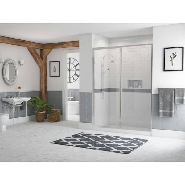 Coastal Shower Doors Legend 35.5 in. to 37 in. x 69 in. Framed Hinged Shower Door with Inline Panel in Chrome with Clear Glass