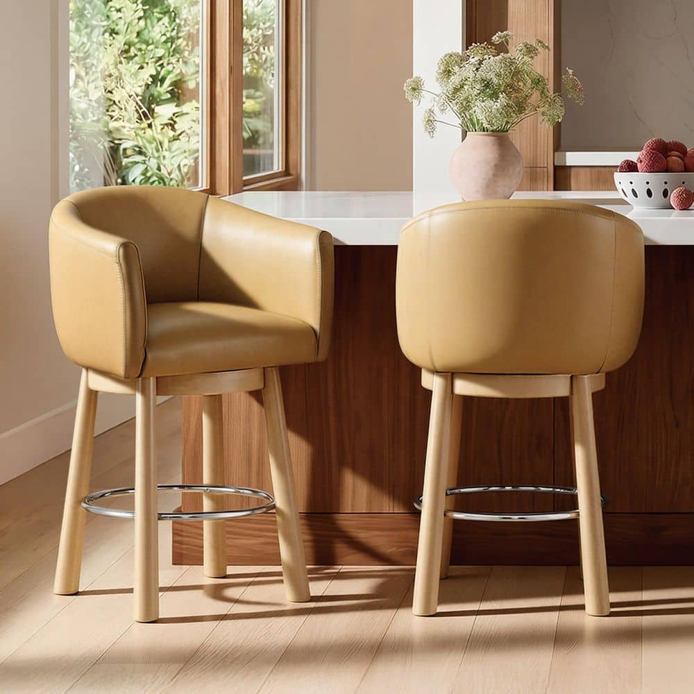 Spruce & Spring Sima 26 in. Sand Leather 360° Swivel Counter Stool