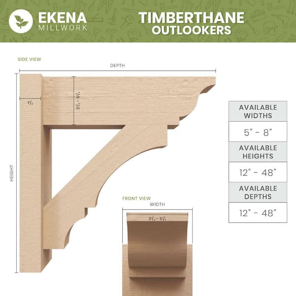 Ekena Millwork OUTUR080X28X32IMP04RCPR 8W x 28D x 32H Imperial Traditional Rough Cedar Woodgrain Timberthane Outlooker, Primed Tan