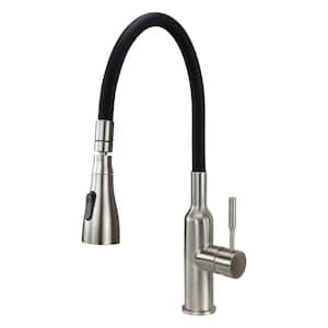 Single-Handle Utility Faucet with Swivel Action Ball Joint, Dual Spray and Flex Neck in Brushed Nickel/Black