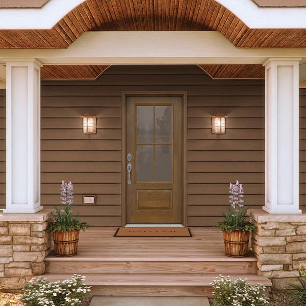 36 in. x 80 in. Right-Hand 4 Lite Clear Glass Hazelnut Fiberglass Prehung Front Door