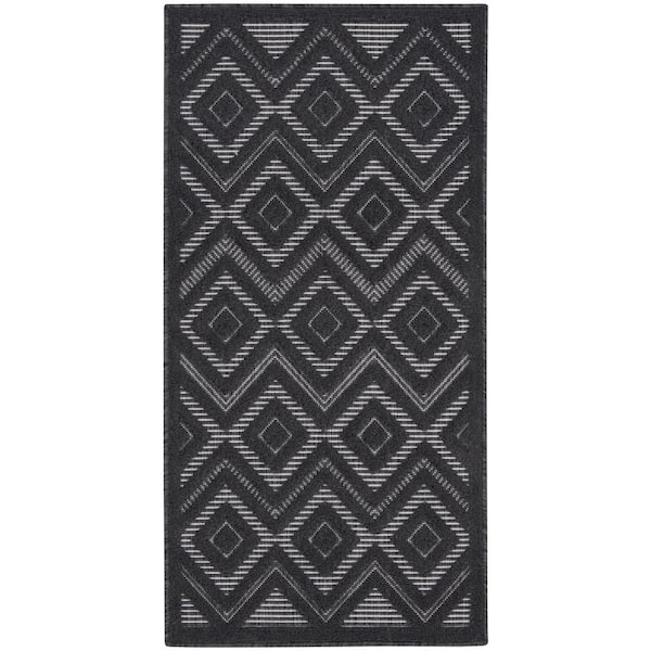 Versatile Charcoal/Black 2 ft. x 4 ft. Diamond Geometric Indoor Outdoor Kitchen Runner Area Rug