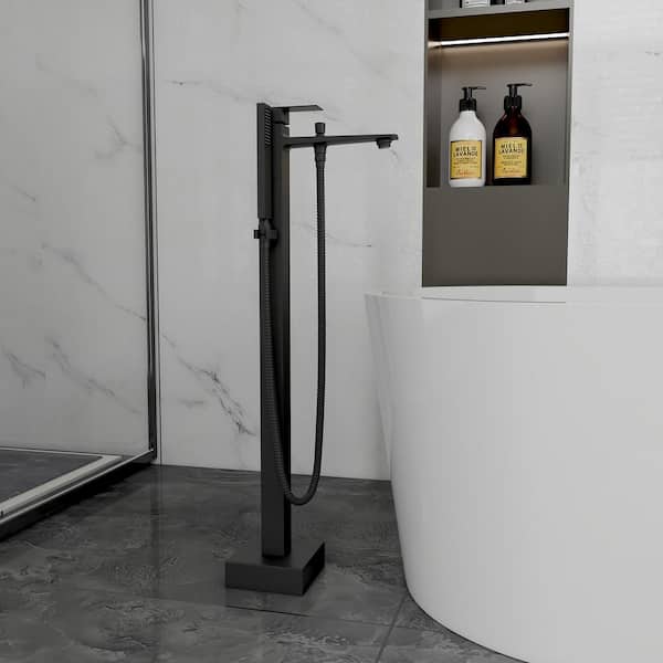 Single-Handle Claw Foot Freestanding Tub Faucet with Hand Shower in Matte Black