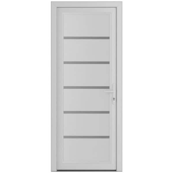 36 in. x 80 in. Left-hand/Inswing Frosted Glass White Silk Steel Prehung Front Door with Hardware