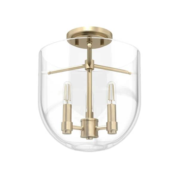 Sacha 11 in. 3 Light Alturas Gold Semi Flush Mount Bedroom Light