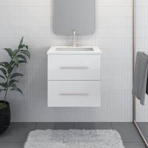Napa 24 in. W x 22 in. D Single Sink Bathroom Vanity Wall Mounted In Glossy White With White Quartz Countertop