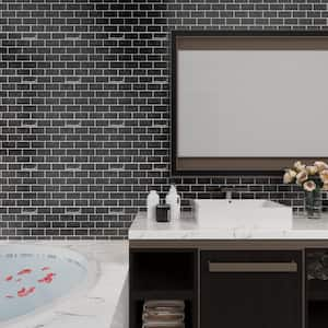 12 in. x 12 in. Backsplash Tile for Kitchen Vinyl Peel and Stick Self Adhesive Stick on Subway Tiles in Black (10-Tiles)