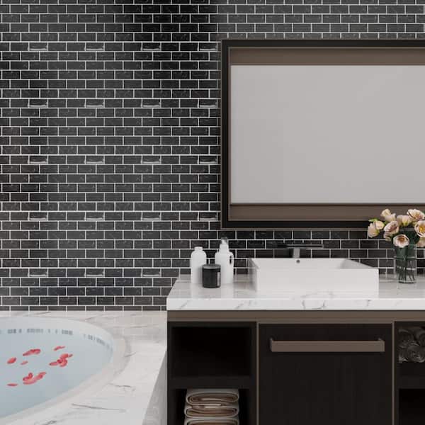 12 in. x 12 in. Backsplash Tile for Kitchen Vinyl Peel and Stick Self Adhesive Stick on Subway Tiles in Black (10-Tiles)