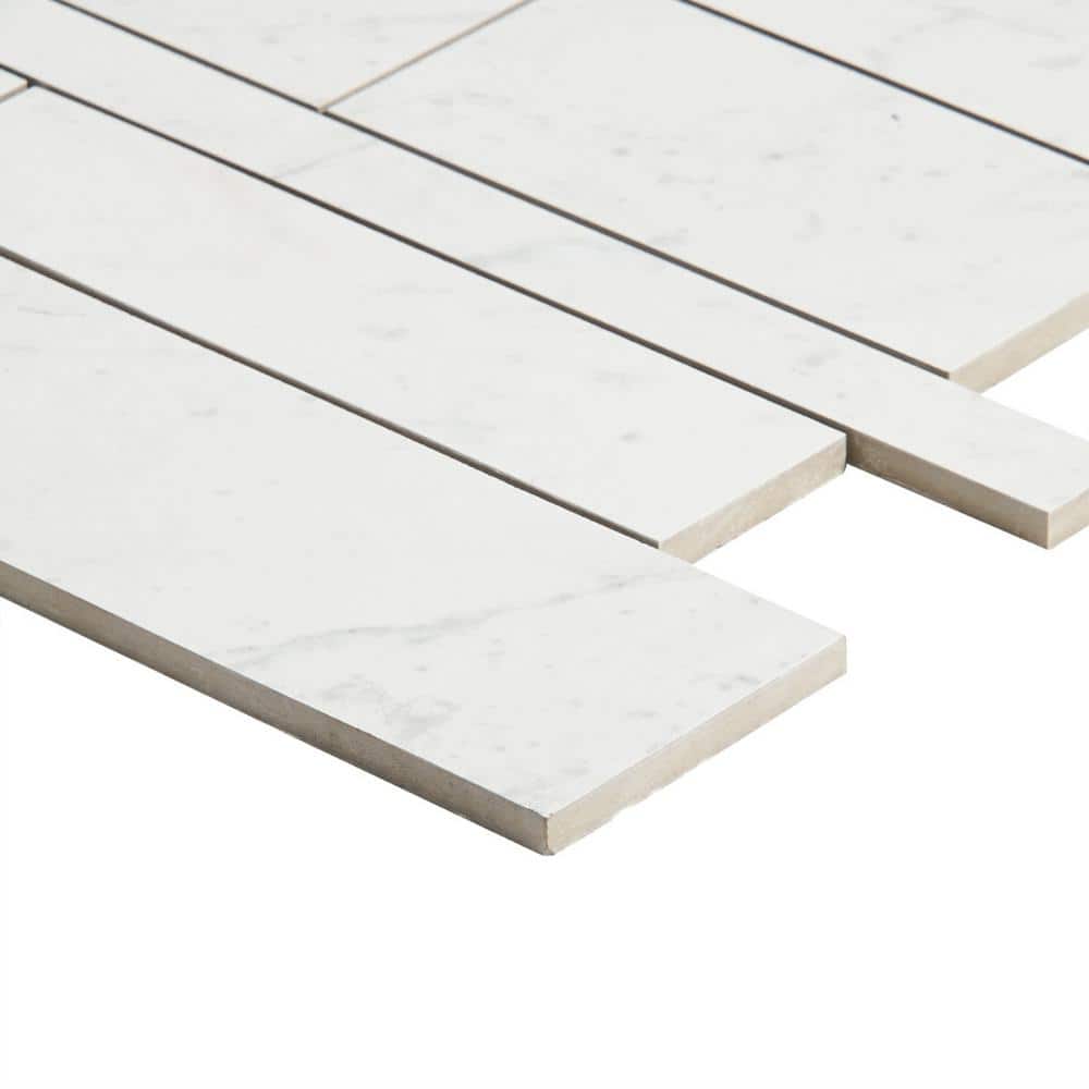 Saroshi 12x12 Matte White Porcelain Marble Look Mosaic Tile
