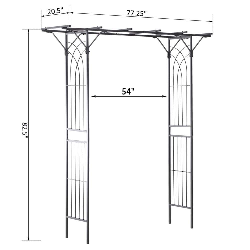 Elegant Black Metal Garden Trellis Arch with Scrollwork