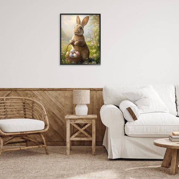 Bunny with Easter Basket by Franklyn Gregory Black Framed Animal Giclee Art Print 30 in. x 24 in.
