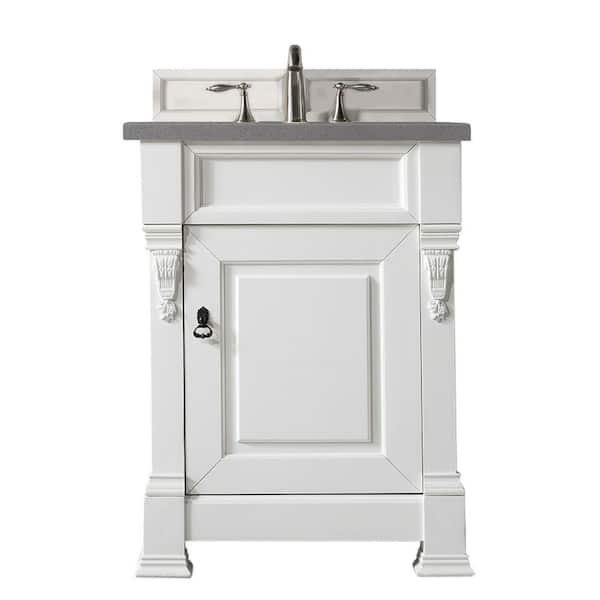 James Martin Vanities Brookfield 26 in. W x 23.5 in. D x 34.3 in. H Vanity in Bright White with Silestone Quartz Vanity Top in Grey Expo