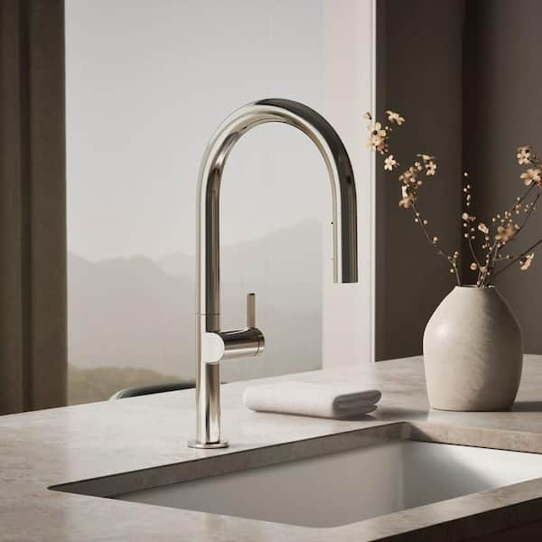 Components 1 Handle Pull Down Sprayer Kitchen Faucet with Secure Docking in Vibrant Polished Nickel