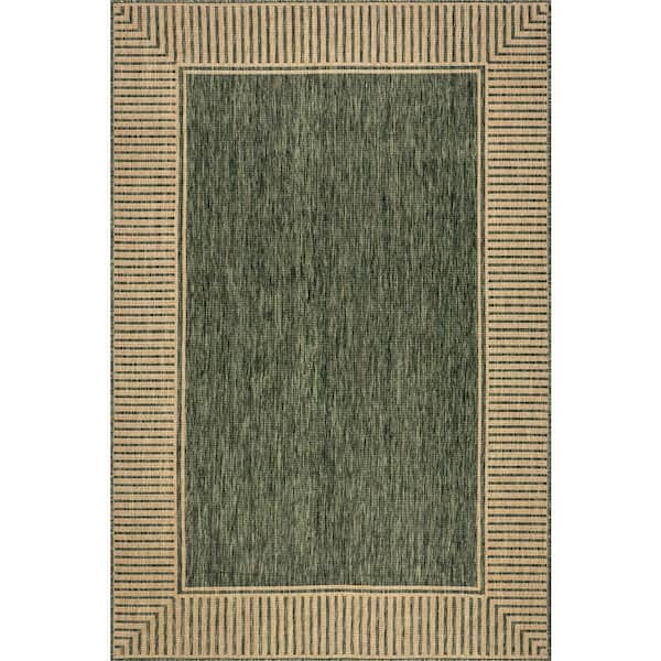 Asha Simple Striped Green 4 ft. x 5 ft. Outdoor Area Rug