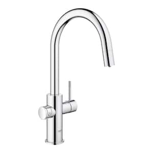 Blue Professional Starter Kit Round Single-Handle Beverage Faucet with Pull-Out Spray in StarLight Chrome