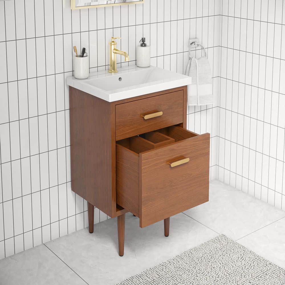Honey Walnut 20" Freestanding Vanity with Ceramic Sink