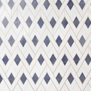 Kappa Azul Blue 12.12 in. x 15.59 in. Polished Marble and Brass Mosaic Wall Tile (1.31 Sq. Ft./Each)