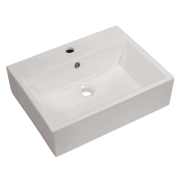 LORDEAR 20 in. x 16 in. Bathroom Vessel Sink Modern Porcelain Rectangular Above White Ceramic Vessel Vanity Sink Art Basin