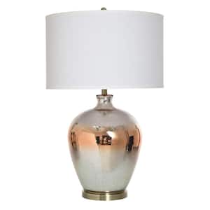 32.5 in. Ombre Silver Mercury Transitional 1-Light Standard Floor Lamp for Living Room Linen Drum Shade