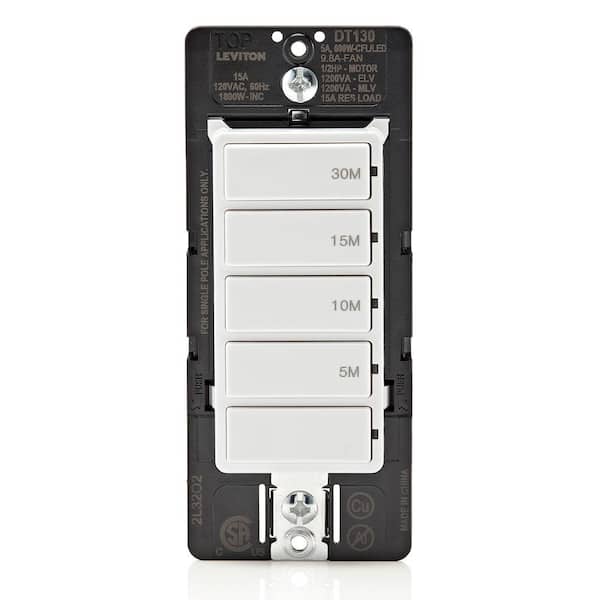 Decora 15 Amp 30-Minute Indoor In-Wall Timer Switch, 1/2 HP/9.8Amp Fan/Motor, No Neutral Required, Single-Pole, White