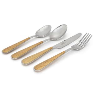 16 Piece Langhorne Stainless Steel Flatware Set in Brown and Silver