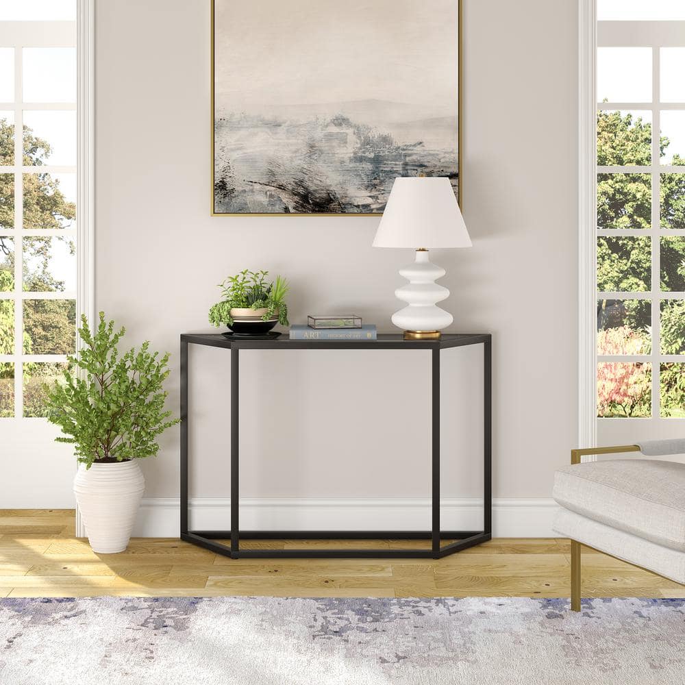 Modern Blackened Bronze 44" Console Table with Glass Shelf