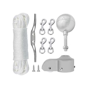 50 ft. Halyard Rope Flagpole Hardware Repair Parts Kit with 3 in. Silver Ball for 1.6 in.-2 in. Flag Poles Top