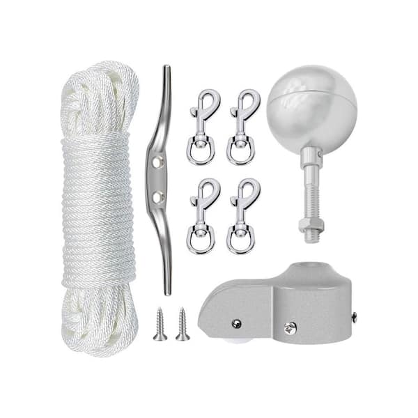 ITOPFOX 50 ft. Halyard Rope Flagpole Hardware Repair Parts Kit with 3 in. Silver Ball for 1.6 in.-2 in. Flag Poles Top
