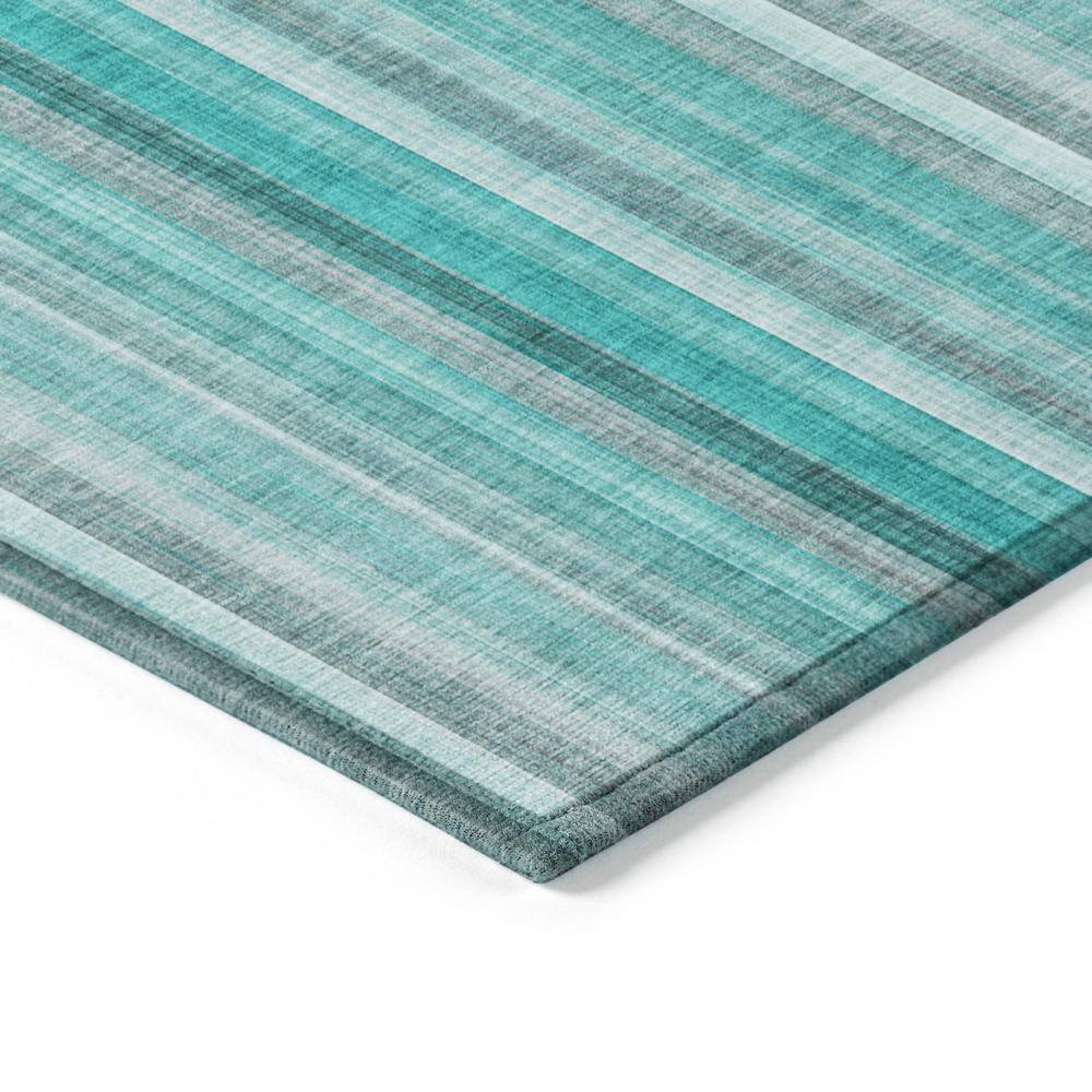 Teal and Gray Striped Synthetic Washable 3' x 5' Rug