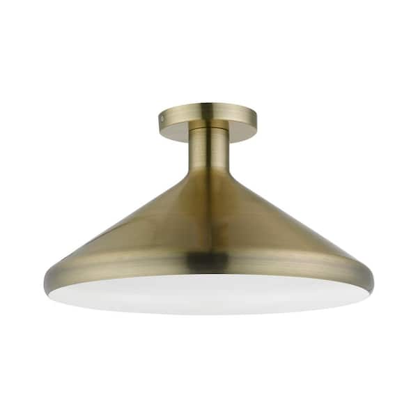 AVIANCE LIGHTING Sadler 15.25 in. 1-Light Antique Brass Cone Semi Flush Mount